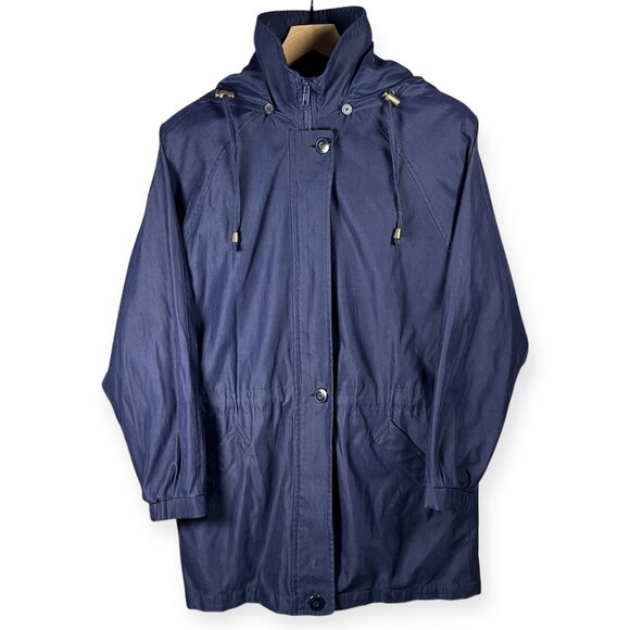 London Fog Parka Jacket Women’s Size S Blue Utility Raincoat with Removable Hood - Picture 1 of 10